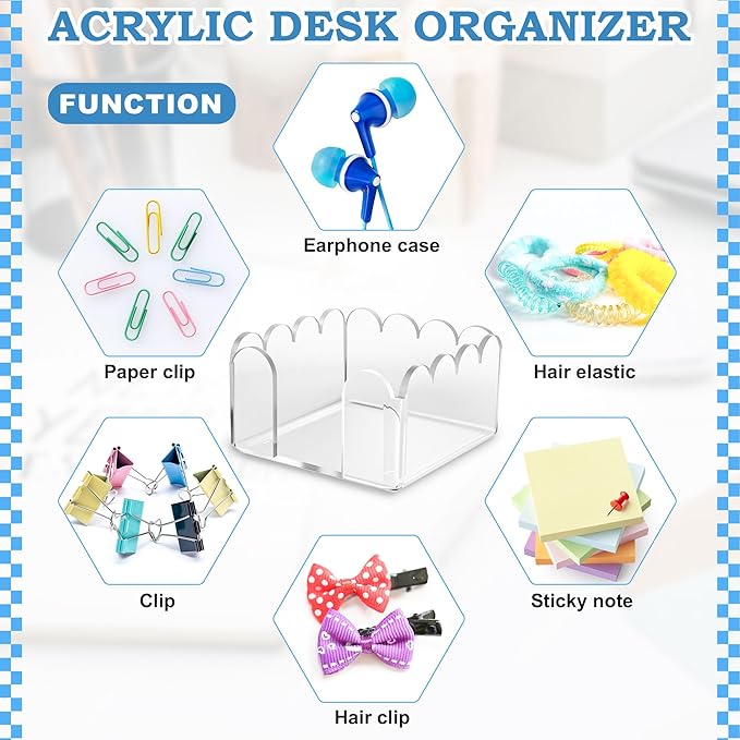 1 PC Scalloped Acrylic Sticky Note Holder 3"x3" Crystal Clear Sticky Note Holder Dispenser for Classroom, Desk Organizer Accessories for Dorm Room, School Office Necessities