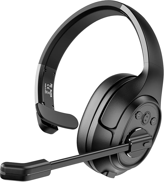 EKSA Noise Cancelling Trucker Bluetooth Headset with Microphone Wireless AI-Powered ENC Headphones, 99ft Long Range, 30H of Talk Time, All-Day Comfort On Ear Headsets Mute Button