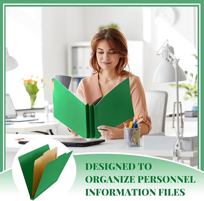 Skyygemm 48 Pcs Classification Folders Letter Size, 1 Divider Pressboard File Folder with Fasteners, Expanding Tax File Organizer Bulk for Teachers, Office, Church, Christmas Donations (Dark Green)