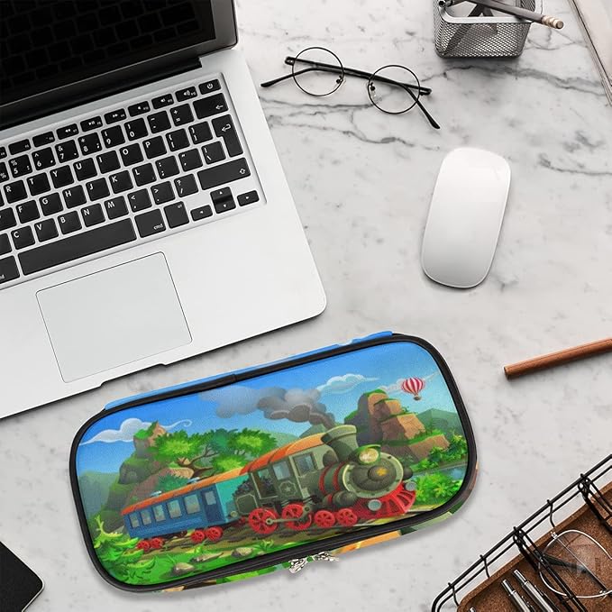 Pardick Vintage Steam Train Big Capacity Pencil Pen Case Cute Steam Train Large Pencil Pouch with Zipper Compartments Pencil Bag for Boys Girls Adults Student Office School Supplies