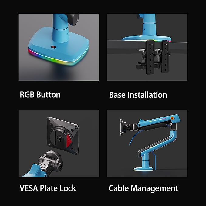 NB Gaming Monitor Arm or for 32 to 60 Inches Screen, Load up to 20 kg, VESA 75/100, RGB-Light, Heavy Duty, Multi Angle Adjustable, Premium Aluminum, Blue