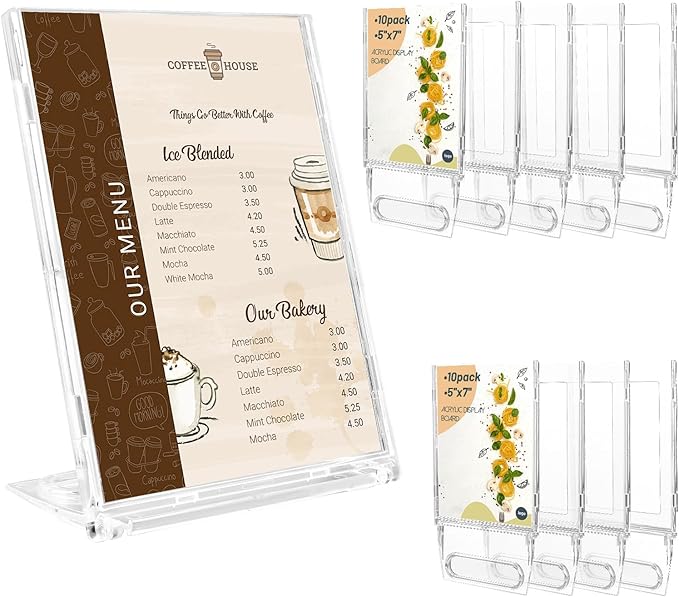 10 Pack 5x7 Inch Sign Holder Vertical, Double-Sided Usage with Swivel Base for Table Display, for Office, Store, Restaurant, Retail Counters, for Menu, Message Board, Note