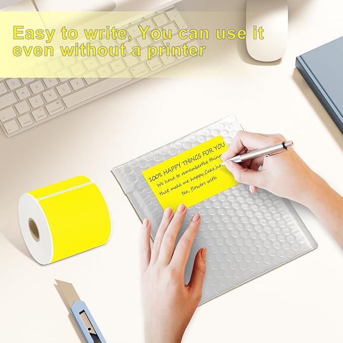 YOULAISHI 300per Roll 3 X 5 Inch Printable Rectangle Color Coding Labels, Adhesive Color Coding Stickers for Bar-Codes, Address, Small Business Labeling, Inventory, Yellow