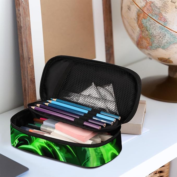 Pardick Pencil Case for Girls Boys Green Dragon Pencil Pouch Kids Teen Pencil Bags with Zipper PU Leather Pencil Organizer School Pencil Box Marker Case Organizer