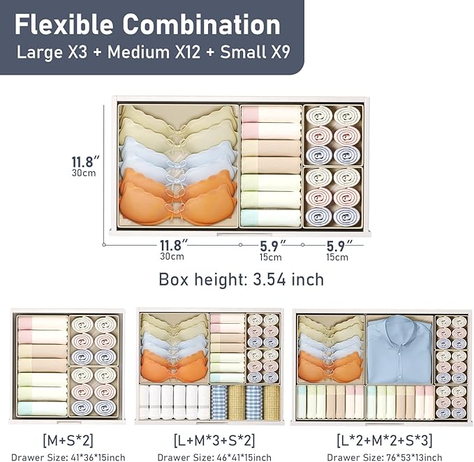 DIMJ Drawer Organizer Clothes Storage - 24 Pack Baby Dresser Organizer for Nursery, Small Fabric Closet Drawer Organizer Bins for Underwears Socks, Foldable Storage Dividers Organization for Bedroom