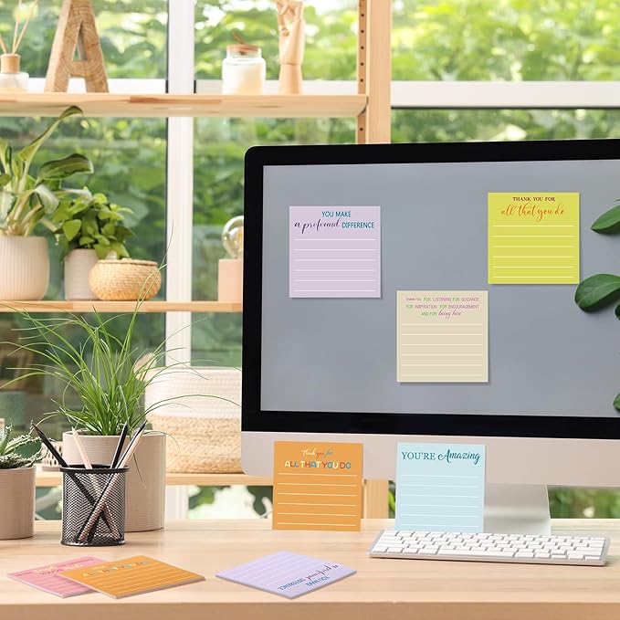 Yinder 24 Pcs Employee Appreciation Sticky Notes New Year Gift Bulk Motivation Sticky Note Pads Inspirational Gift for Teacher Nurse Staff Coworker Office Supply 3 x 3'' (Appreciation,Macaron Color)