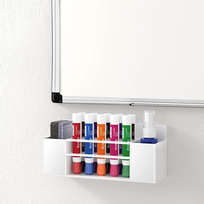 HBlife 2 Pack Acrylic Dry Erase Marker Holder Wall Mount, 10 Slots Whiteboard Marker Holder for Office, School and Home, Marker, Eraser and Whiteboard Cleaner Not Included, White