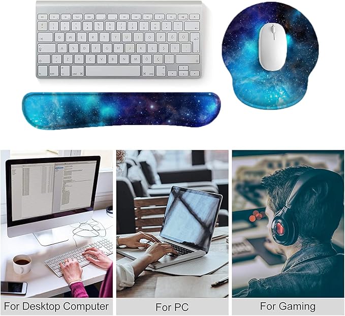 Keyboard Wrist Rest and Mouse Pad, Ergonomic Memory Foam Mouse Pad Wrist Support, Non-Slip & Pain Relief Mouse Pad and Keyboard Wrist Support, Comfortable Mousepad with Wrist Rest for Game, Office