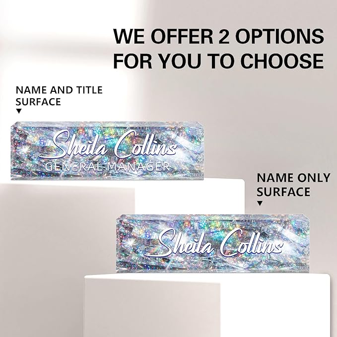 Custom Name Plate for Desk, Employee Appreciation Gifts, Office Decor, Acrylic Personalized Desk Accessories, Funny Gifts for Coworkers Boss Teacher (Silver Glitter)