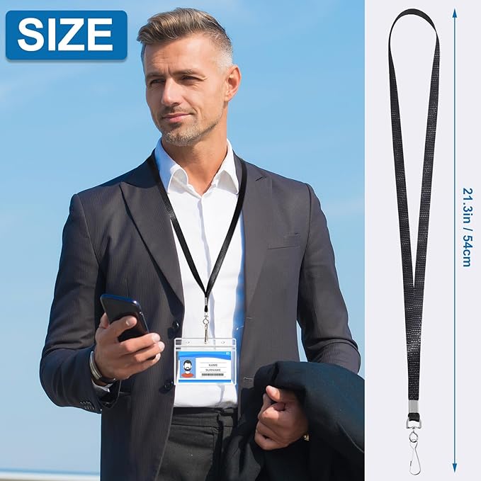 Gueevin 500 Pcs Lanyard Bulk Lanyards for Id Badges Lanyards for Keys Safety Woven Badge Lanyard with Clip Swivel J Hooks (Black)