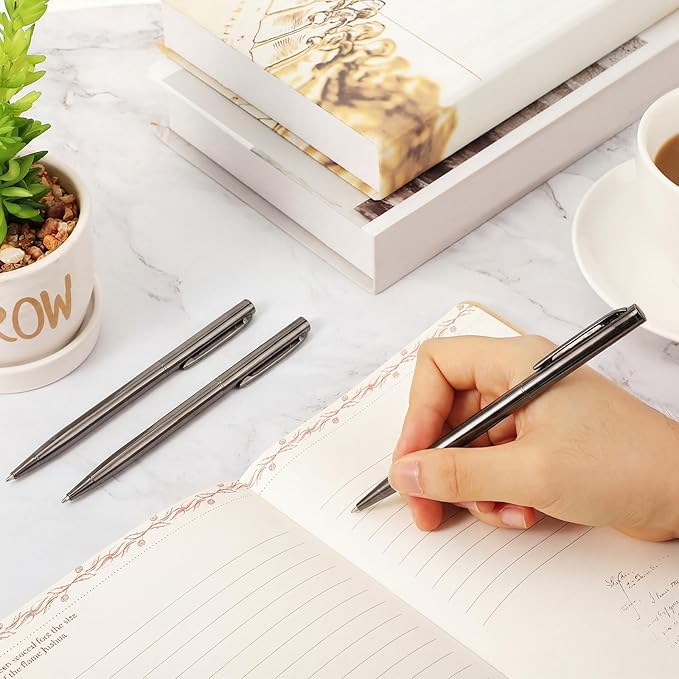 Zonon 15 Pieces Bronze Black Metal Slim Ballpoint Pens Bulk Retractable Metallic Black Ink 1 mm Medium Point Smooth Writing Pens for Wedding Business Office Supplies Student Teachers Men Women Present