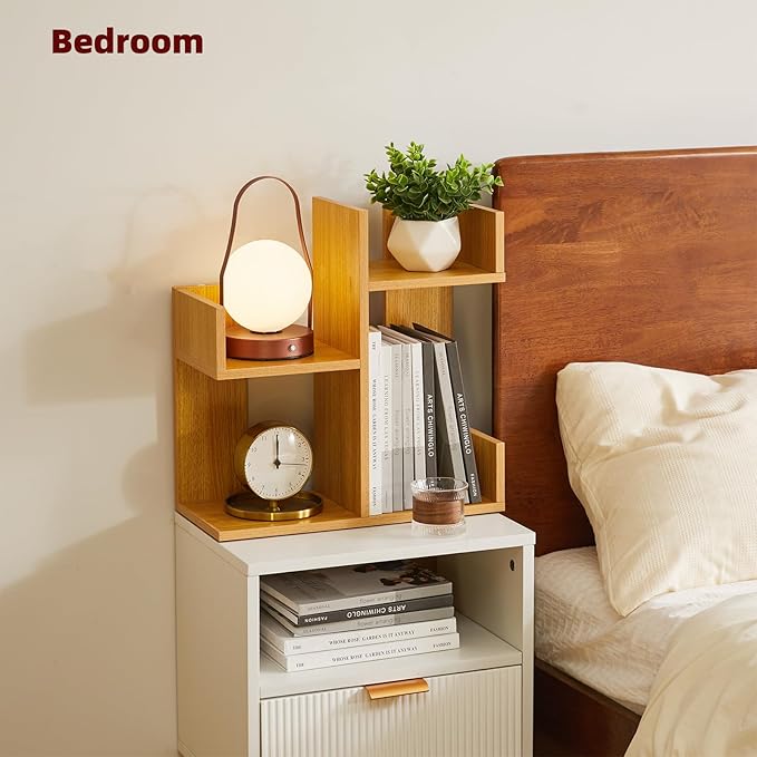 Short Bookshelf Small Desk Organizer, Cactus Bookshelf Unique Bookcase, Book Display Shelf Small Plant Stand for Tabletop, Natural Wood Color YD-DSR002N