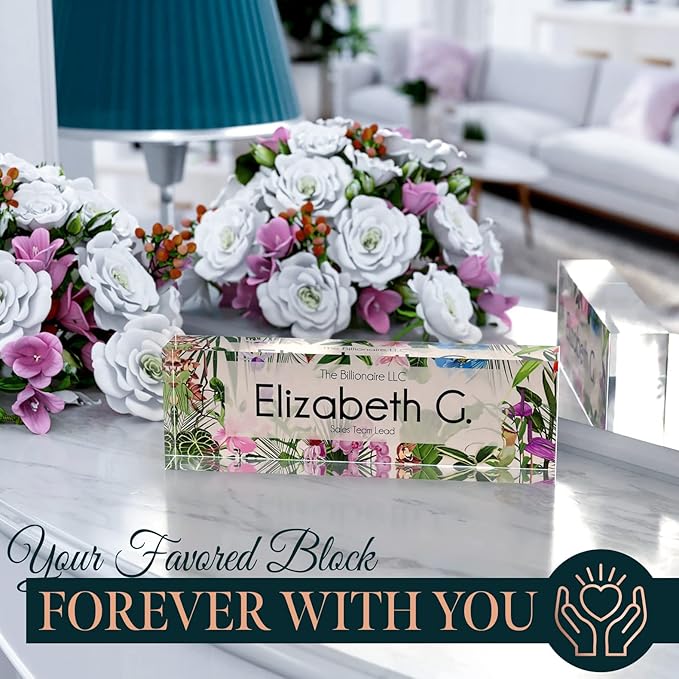 Desk Name Plate Personalized, Custom Name Plates, 2½/x8 Inches, Thick Crystal-Clear Acrylic, Gift Box, Office Desk Decor. USA Made by ACRYLUXE (Urbana)