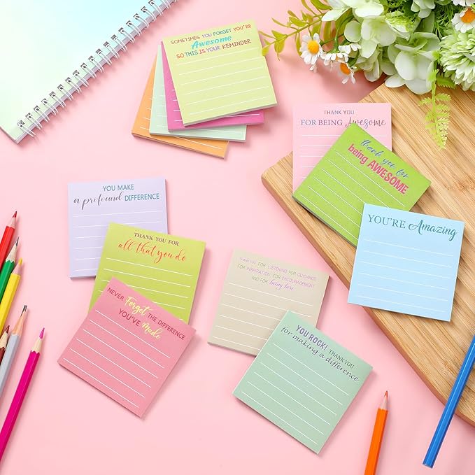 Yinder 24 Pcs Employee Appreciation Sticky Notes New Year Gift Bulk Motivation Sticky Note Pads Inspirational Gift for Teacher Nurse Staff Coworker Office Supply 3 x 3'' (Appreciation,Macaron Color)