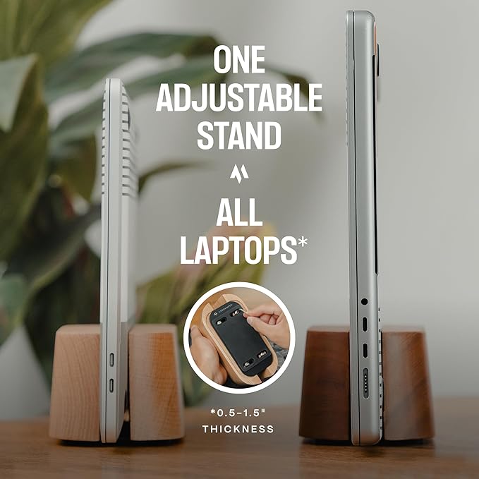 Adjustable Vertical Laptop Stand for Desk, Wooden Laptop Holder, MacBook Pro Stand, Wood Mac Air Dock (Solid Oak)