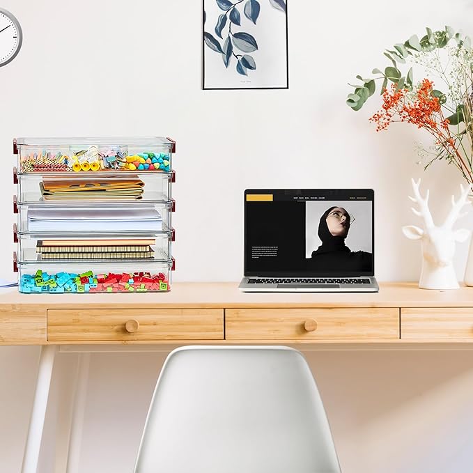 5.5qt Portable Project Case 9 X 13 Clear Stackable Plastic Storage With Lids Organizer Containers File Box For Letter A4 Paper Photo Documents Scrapbook Craft Art School Supplies, 2 Pcs