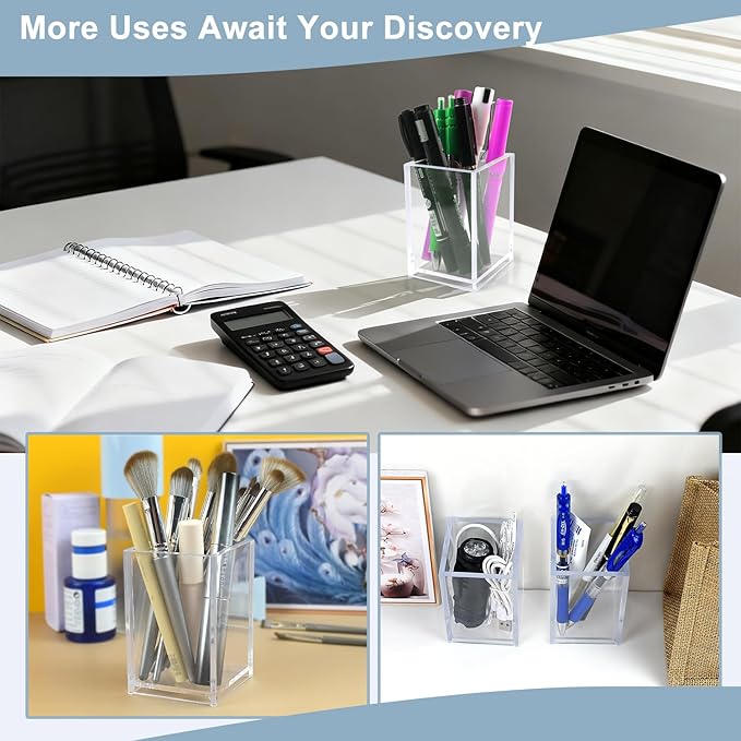 10 Pack Clear Acrylic Pen Holders, Pencil Cups & Makeup Brush Organizers, Transparent Desk Storage for Office, School, Home & Study Supplies(10pcs)