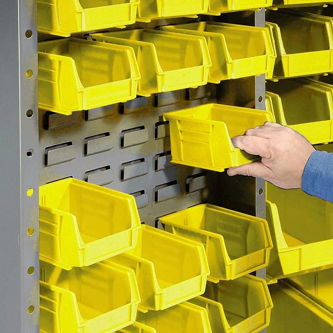Global Industrial Deep Door Bin Cabinet, Includes 156 Yellow Plastic Bins, Padlockable Steel Cabinet, 38" W x 24" D x 72" H, for Tool and Parts Storage, Ships Assembled