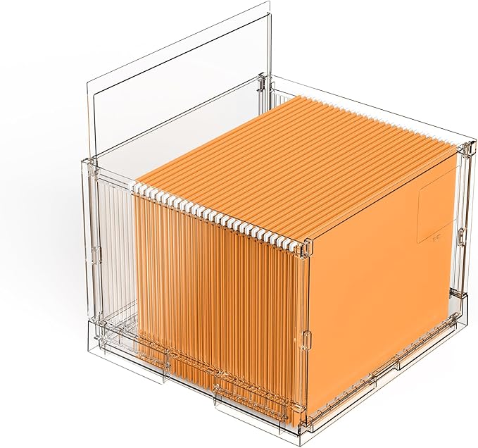 File Organizer Box with Lid,Hanging Filing Folder Organizer for Document Storage with Plastic Slide, Letter-size File Holder Filing Box for Office/Home/Decor/（1Pack）