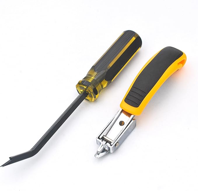 GEARLINTON Staple Remover Heavy Duty Tack Puller with Double Pronged Head, Industrial Staple Remover Upholstery Tool for Furniture, Floor, Carpet, Carton (Black Handle)