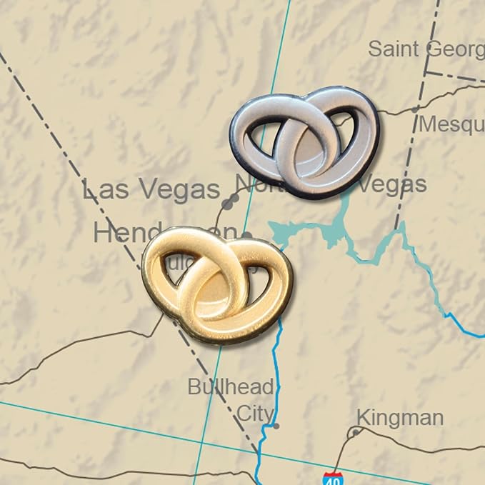 Wedding Rings Push Pins - Silver Intertwined Wedding Rings Map Pins for Cork Boards, Maps, or Lapel Use - Designed in USA - Set of 4