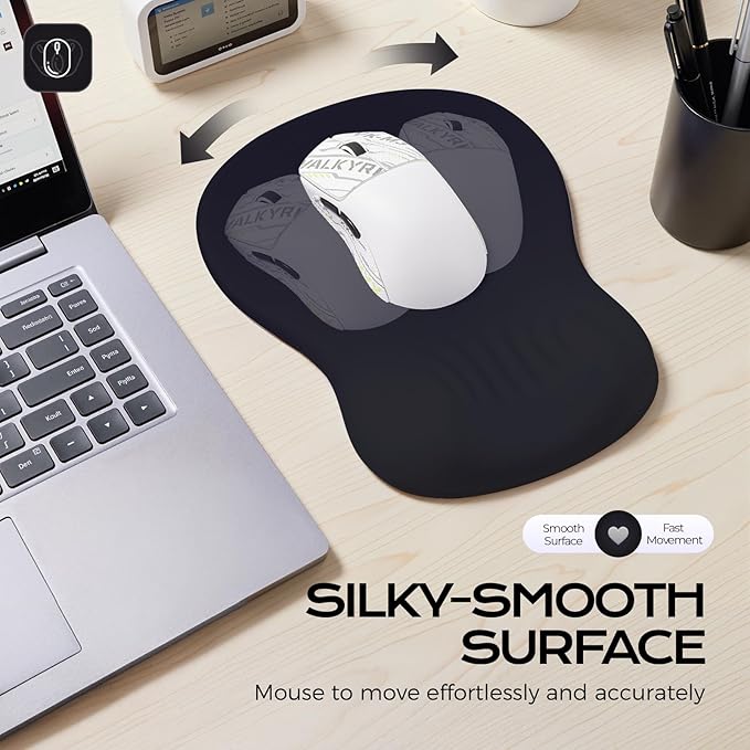 Mouse Pad with Wrist Rest - Black Mousepad with Wrist Support, Ergonomic Mouse Pad with Wrist Rest for Mouse Gaming Laptop Work