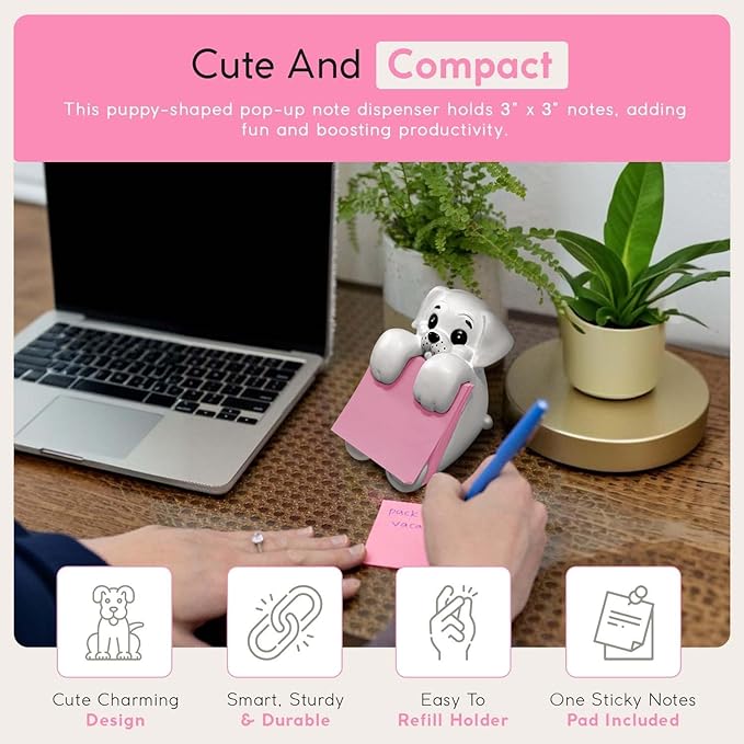 Resin Made 3" x 3" Cute Sticky Note Holder for Desk | Doodle Compatible Accordion Style Dog Pop Up Post it Note Dispenser, Pop Up Sticky Notes Dispenser for Office Holds, School & Office Desk Supplies