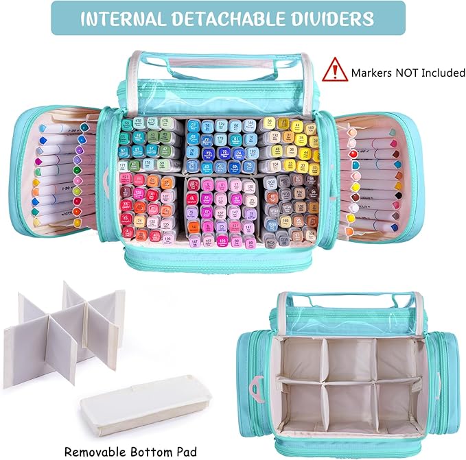 Marker Organizer Case Bag for 200-300 Markers – Large Art Supply Storage Bag with Detachable Dividers, Travel Marker Holder for Alcohol Markers, Brush Pens, Colored Pencils & Craft Supplies