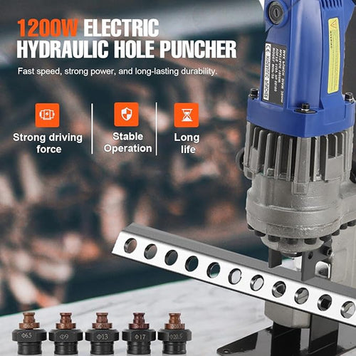 1200W Electric Hydraulic Hole Puncher,110V Punching Machine Metal Hole Punch with 5 Dies 6 mm-20 mm for Iron Copper Aluminum Plate Angle Steel