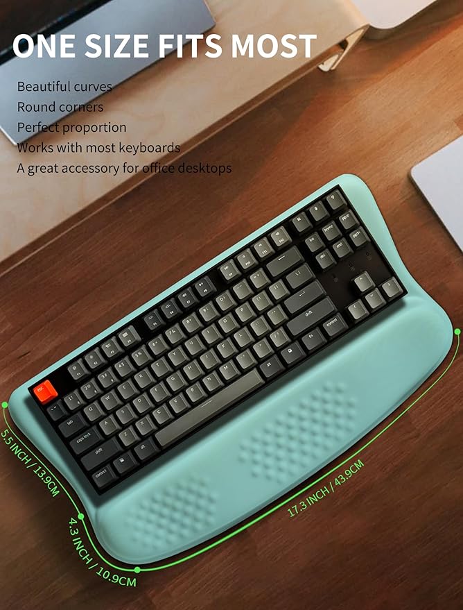 Ergonomic Wave Wrist Rest with Keyboard Stand, Cushioned Palm Rest, Comfortable Integrated Memory Foam for Natural Typing and Relieve Wrist Pain, Baby Blue