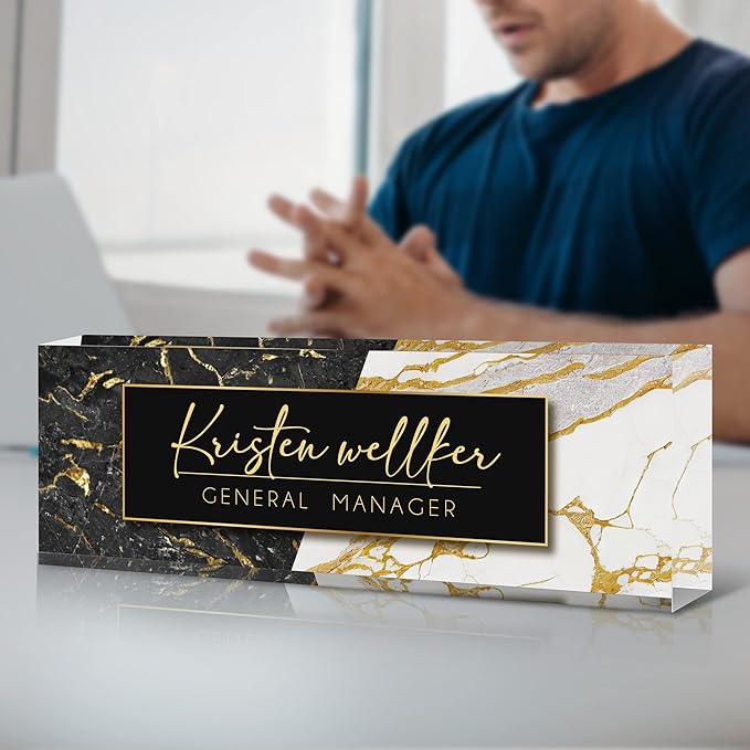 Personalized Office Name Plate for Desk, Custom Employee Appreciation Gifts, Acrylic Desk Name Plate Funny, Desk Decorations Gift, Acrylic Desk Ornaments (Style-Black)