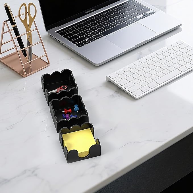 YAGELI Magnetic 3-in-1 Acrylic Sticky Note Holder Dispenser | Modern Desktop Organizer for 3x3 Post It Notes & Memo Pads with Non-Slip Base | for Productive Workspace at Office, Home or School | Black