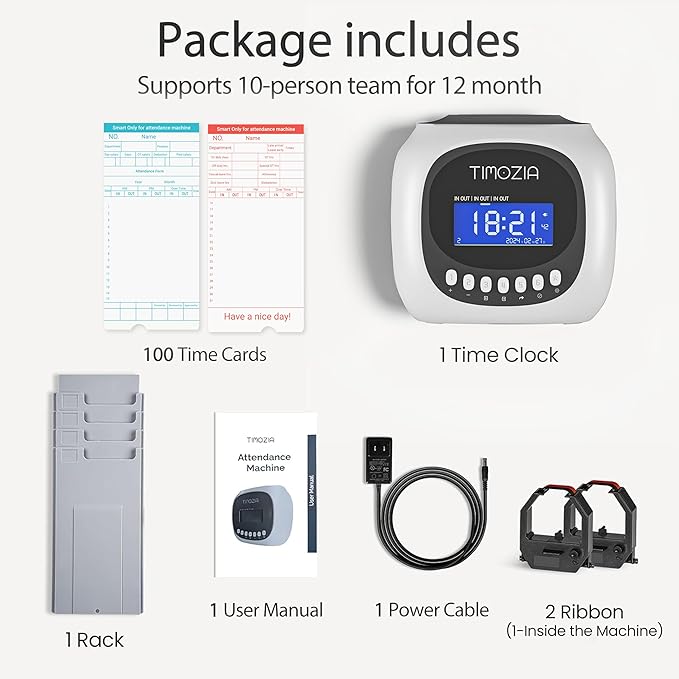 Time Clocks for Employees Small Business, Auto-Align Time Clock | 6 Punches per Day Time Machine, Clock in Machine for Employees with Time Cards, 2 Ink Ribbons(1 Inside) and 1 Rack