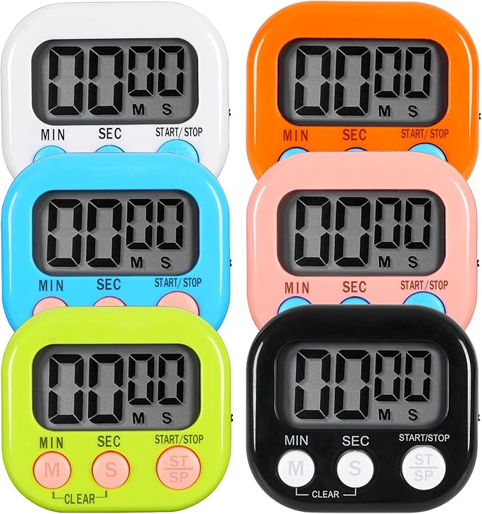 6 Pack Multi-Function Electronic Timer, Learning Management, Suitable for Kitchen, Study, Work, Exercise Training, Outdoor Activities(not Including Battery)