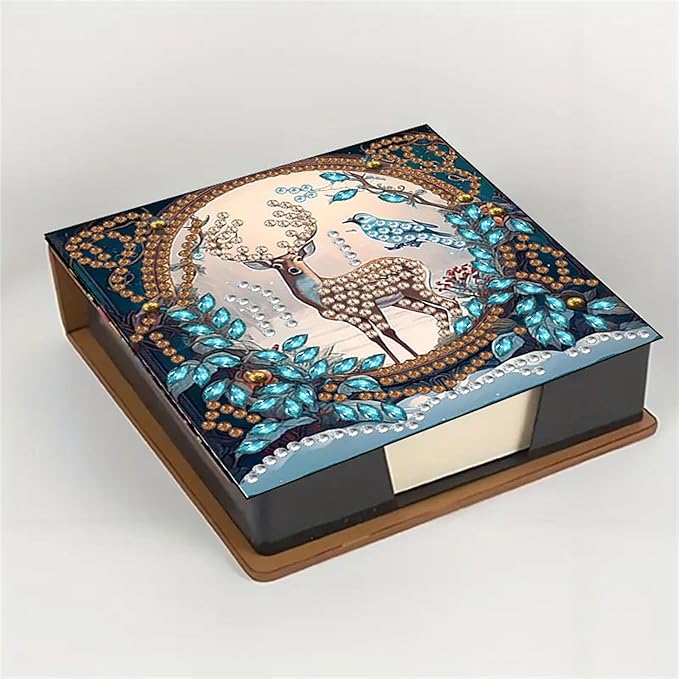 Deer Diamond Painting Kit Note Box,Memo Paper Storage Box Diamonds Art,Sticky Note Holder Diamond Art,Diamond Painting Memo Pad For Office Desk. (Deer)