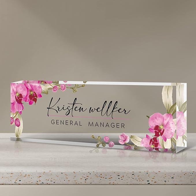 Personalized Office Name Plate for Desk, Custom Employee Appreciation Gifts, Acrylic Desk Name Plate Funny, Desk Decorations Gift, Acrylic Desk Ornaments (Style-Butterfly Orchid)…