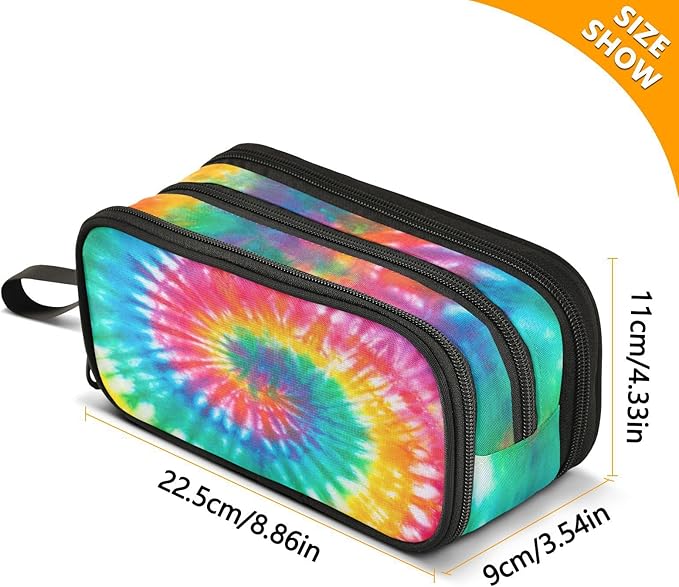 Tie Dye Rainbow Pencil Case Box Boys Girls Large Pencil Pouch with Zipper Compartments Big Capacity Stationery Pen Bag Organizer for Kids Teens Adults School Office
