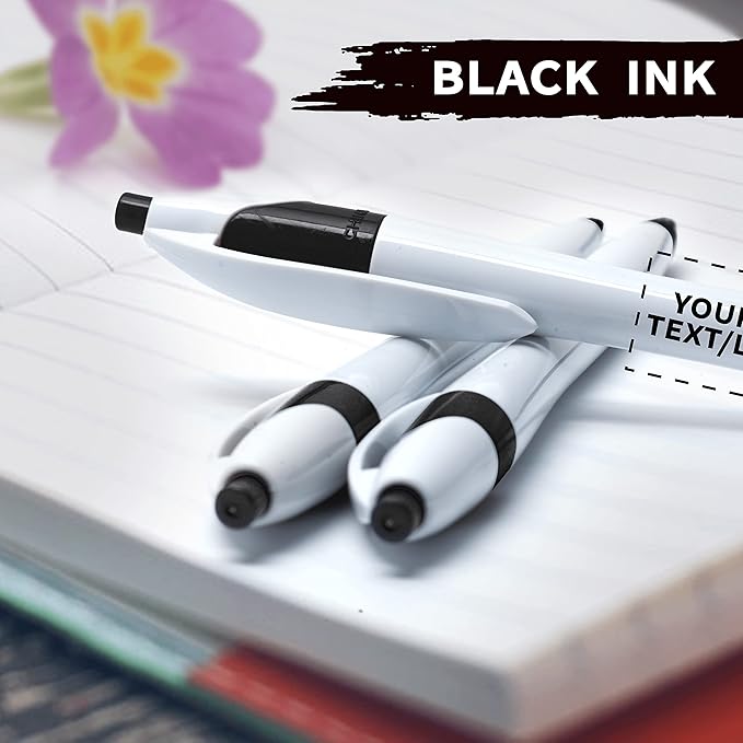 DISCOUNT PROMOS Custom Slim Curvy Ballpoint Pens Set of 100, Personalized Bulk Pack - Black Ink, Retractable, Great for Office, School, Tradeshows - Black