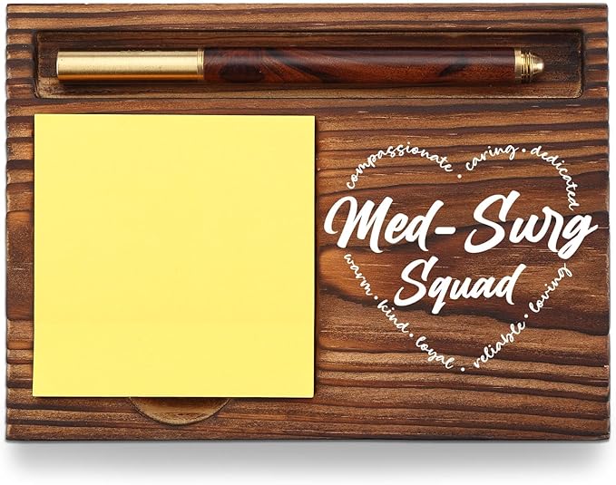 Med Surg Squad Gifts Sticky Note Holder Wooden, Thank You Gifts for Med Surg Medical Surgical Nurse, Appreciation Gift for Nursing National Nurses Week Self-Stick Note Pad Holders Desk Organizer TZP37