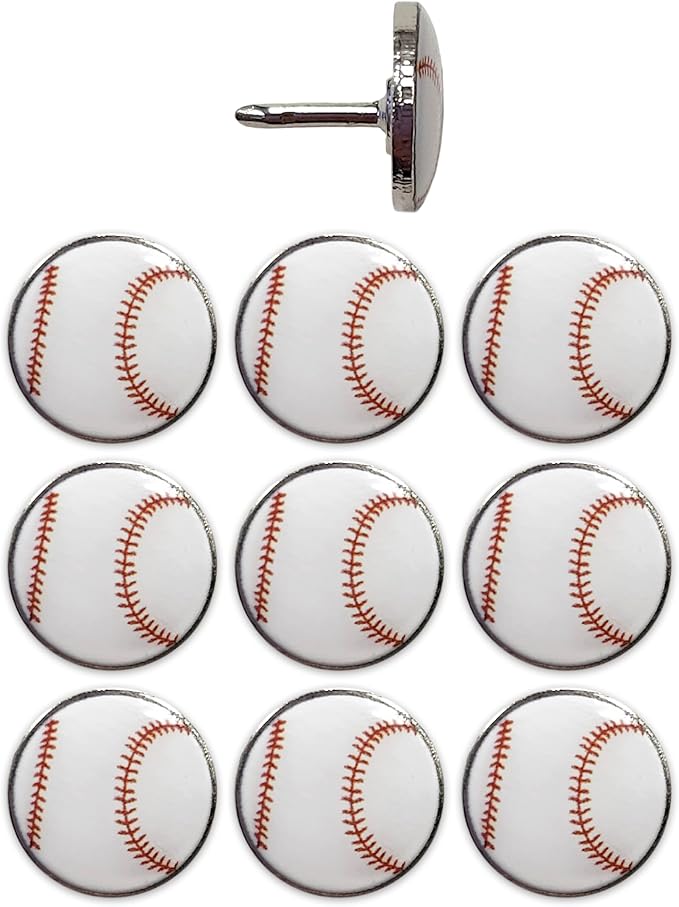Baseball Push Pins, for Cork Board, Maps, or Lapel Pin Use, Designed in The USA, Baseball Pins, Set of 10