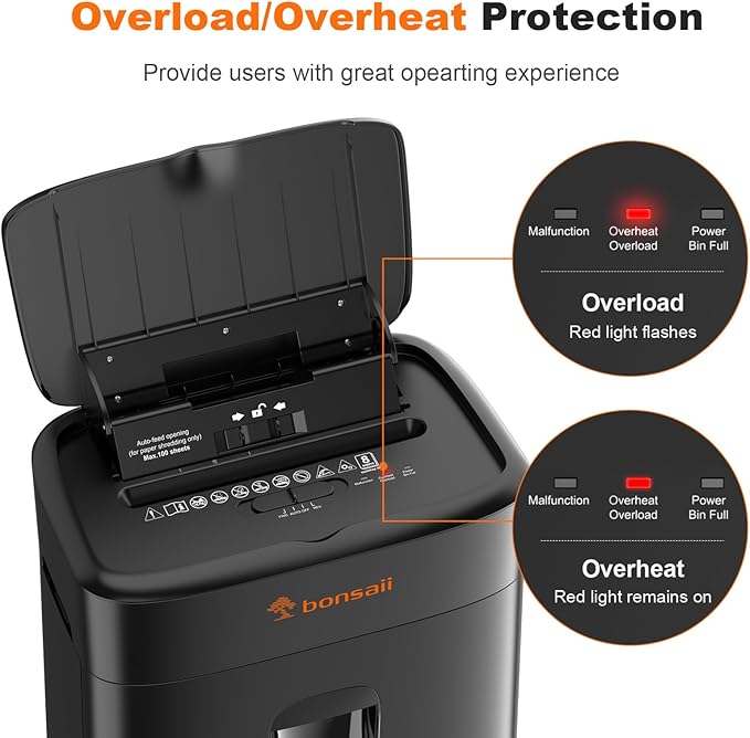 Bonsaii 100 Sheets Auto Feed Paper Shredder, Up to 30 Minutes Shredders for Home Office Use, Micro-Cut Heavy Duty Shredder / 4.2 Gallons/Security Level P-4 (C231-D)