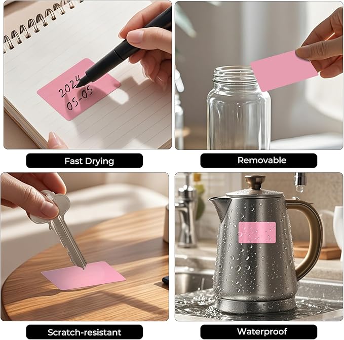 FINDAT Color Coding Stickers Rectangle 3×2 Inch Vinyl Pink Sticker Removable Waterproof Writable File Folder Moving Labels for Boxes Home Office Marking 40 PCS