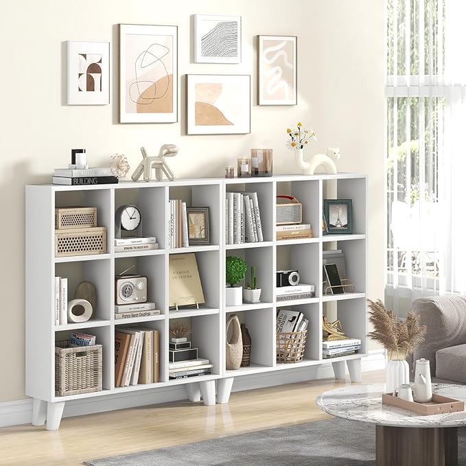 Giantex 9-Cube Open Bookcase of 2, 3-Tier Freestanding Bookshelf with 4 Slanted Legs & 6 Removable Shelves, Modern Cubby Storage Organizer, Wood Display Book Shelf for Living Room Bedroom Study, White