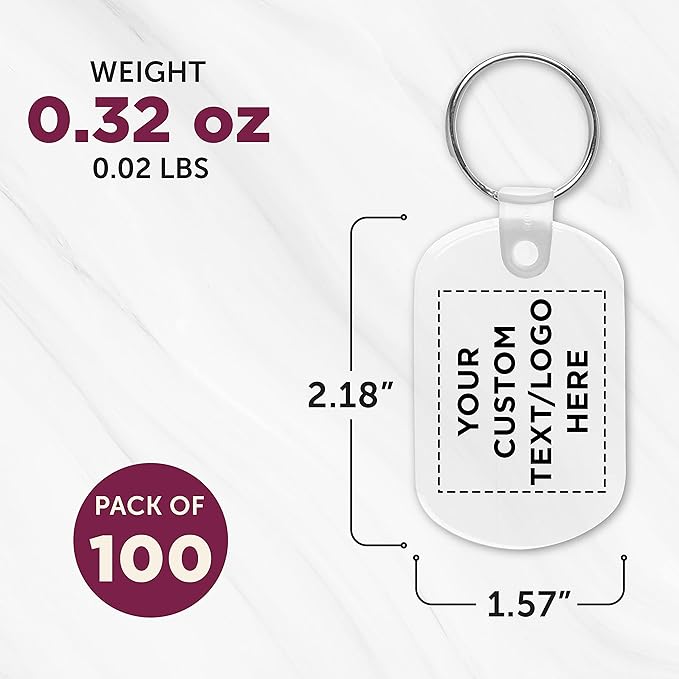 DISCOUNT PROMOS Tag Soft Plastic Keychains - 100 pack - Customizable Text, Logo - Small Key Tag Chain For Staying Organized - Rubber Key Ring Keychain – Clear