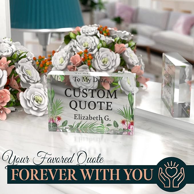 Personalized Gifts, Custom Quote Block Letter Board,Crystal-Clear Acrylic with Gift Box,17 Styles, Holiday and Christmas Gift for Mom, Dad, Girlfriend, Him or Her, Husband, Wife (4"x6", Garden)