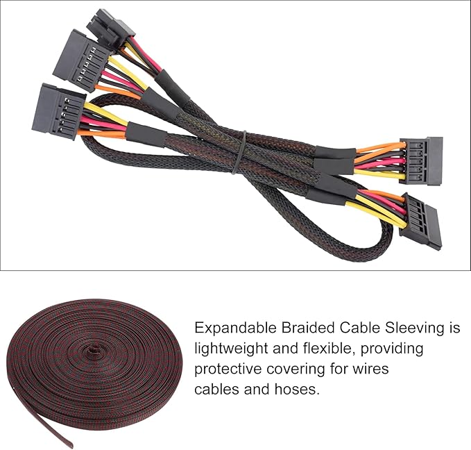 100ft PET Expandable Wire Loom 1/2 Inch, PET Braided Wire Sleeving Cable Management Sleeve Tubing [for Audio Video Home Office Cord Protector]-Black Red