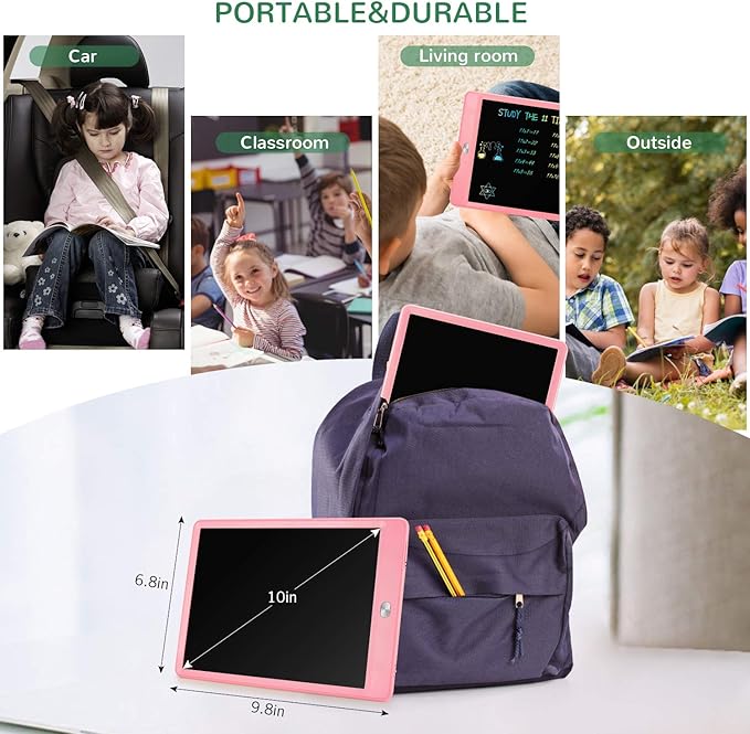 TEKFUN LCD Writing Tablet for Kids, 10-inch Coloring Drawing Pad, Mess Free Doodle Board, Christmas Gifts for Girls and Toddlers, Toys for 3 4 5 6 7 8 Year Old Boys (Pink)