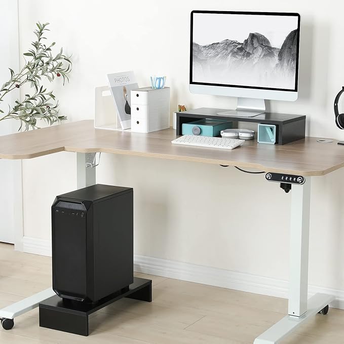 TEAMIX 20 Inch Monitor Stand Riser, Black Desktop Stand for PC/TV/Laptop/Printer, Wood Monitor Riser with Storage, Computer Stand Keyboard Organizer