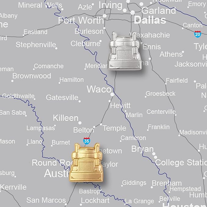 Semi-Truck Push Pins - for Cork Board, Maps, or Lapel Pin Use - Designed in USA - Gold Metal Semi-Truck Pins - Set of 10