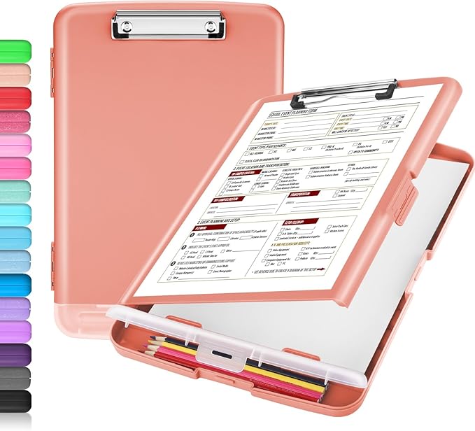 Sooez Clipboard with Storage, High Capacity Nursing Clip Board 8.5 x 11 with Pen Holder & Low Profile Clip, Plastic Clipboards Case Box, Teacher Must Haves School Office Supplies,Letter Size/ A4